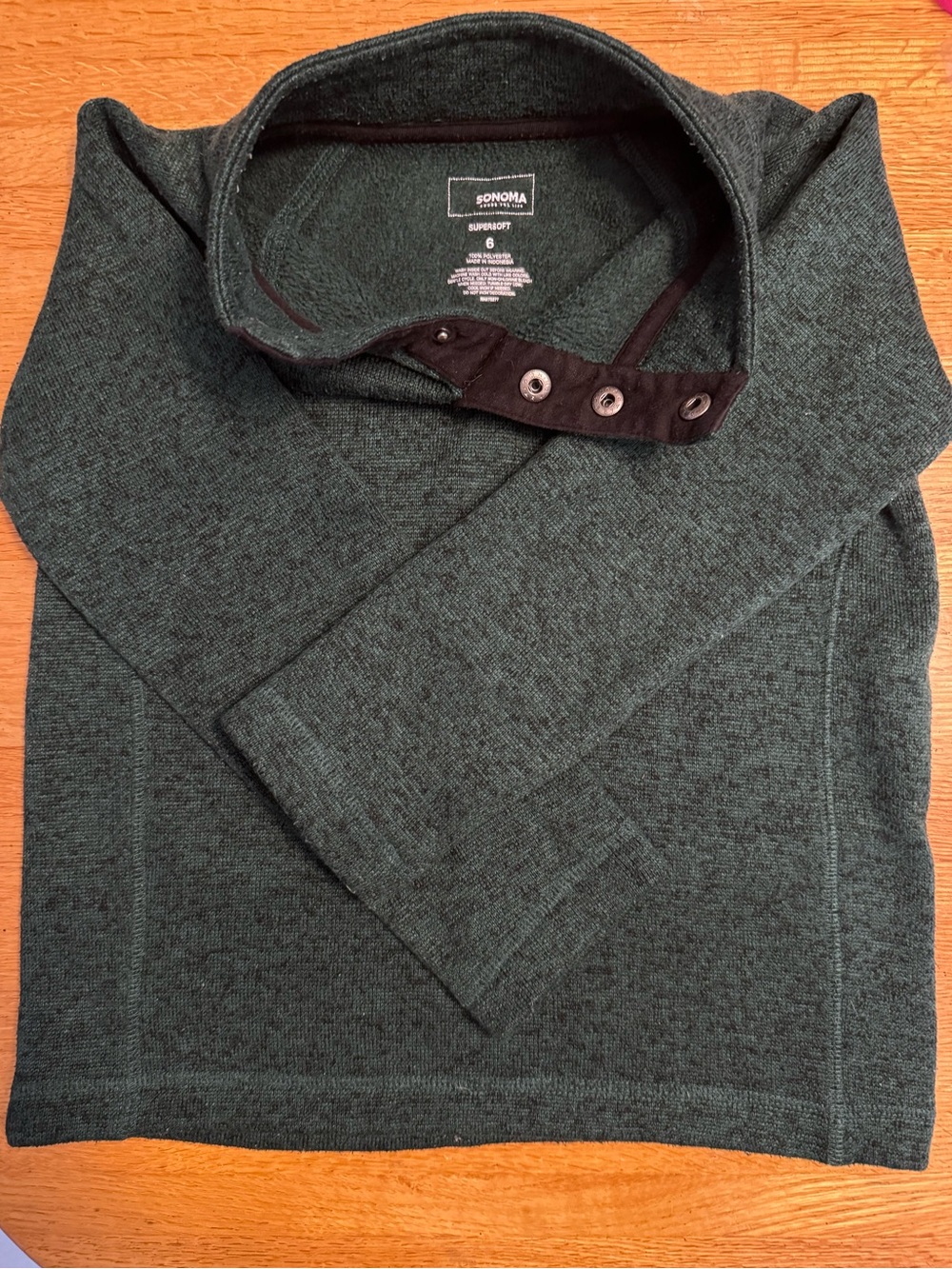 🎱 Sonoma Boy’s Dark Green Button-Neck Sweater